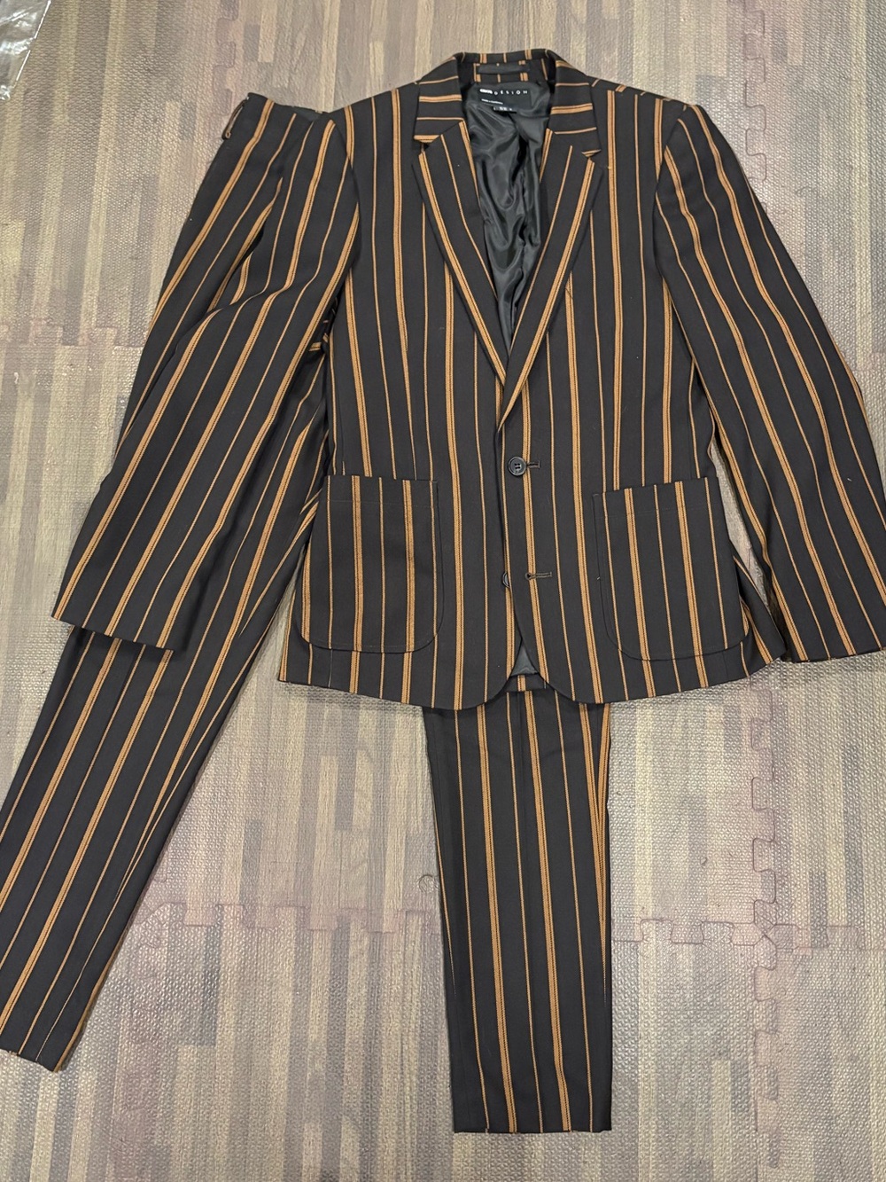 Men's Black & Brown Pinstripe Suit Jacket and Pants